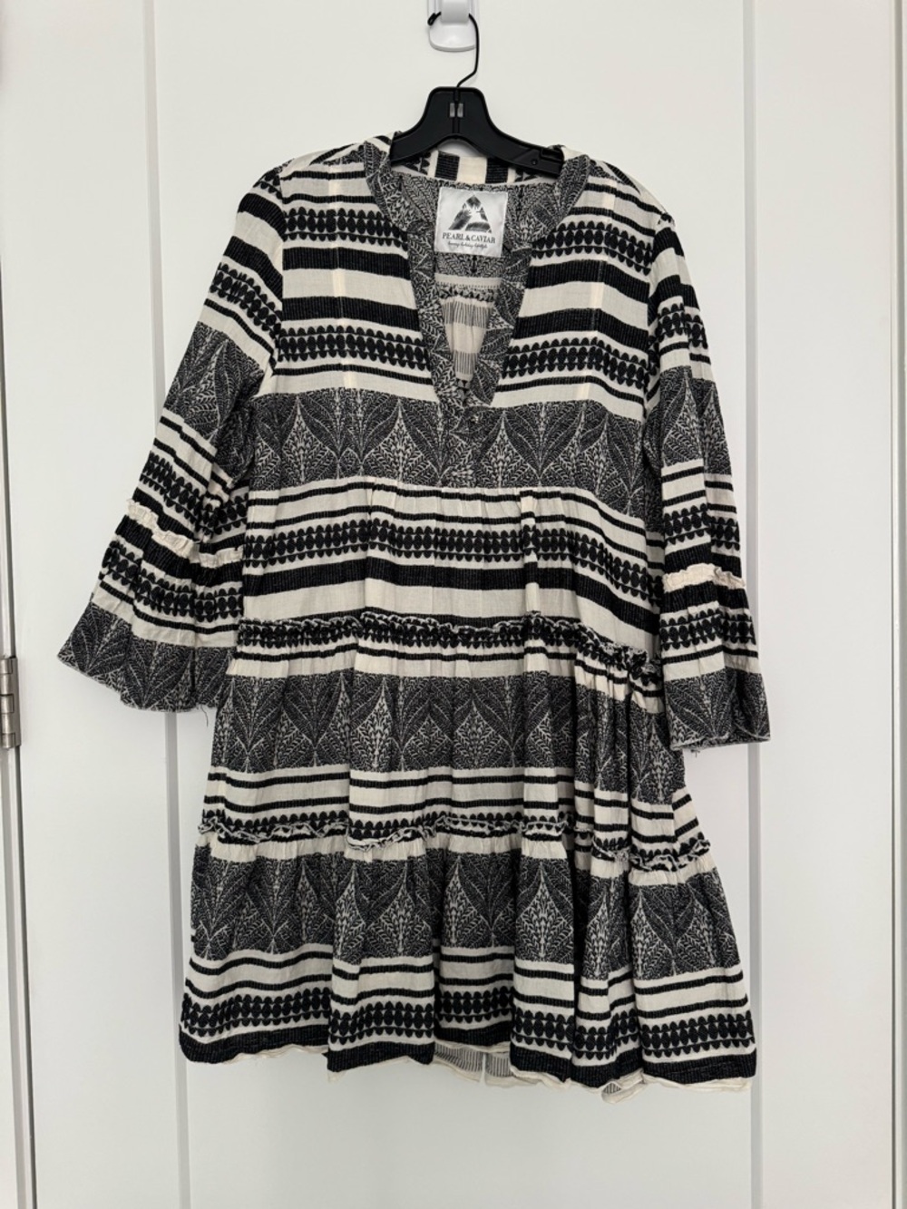 PEARL AND CAVIAR Black & Cream Zakar Jacquard Midi Dress - Size S/M